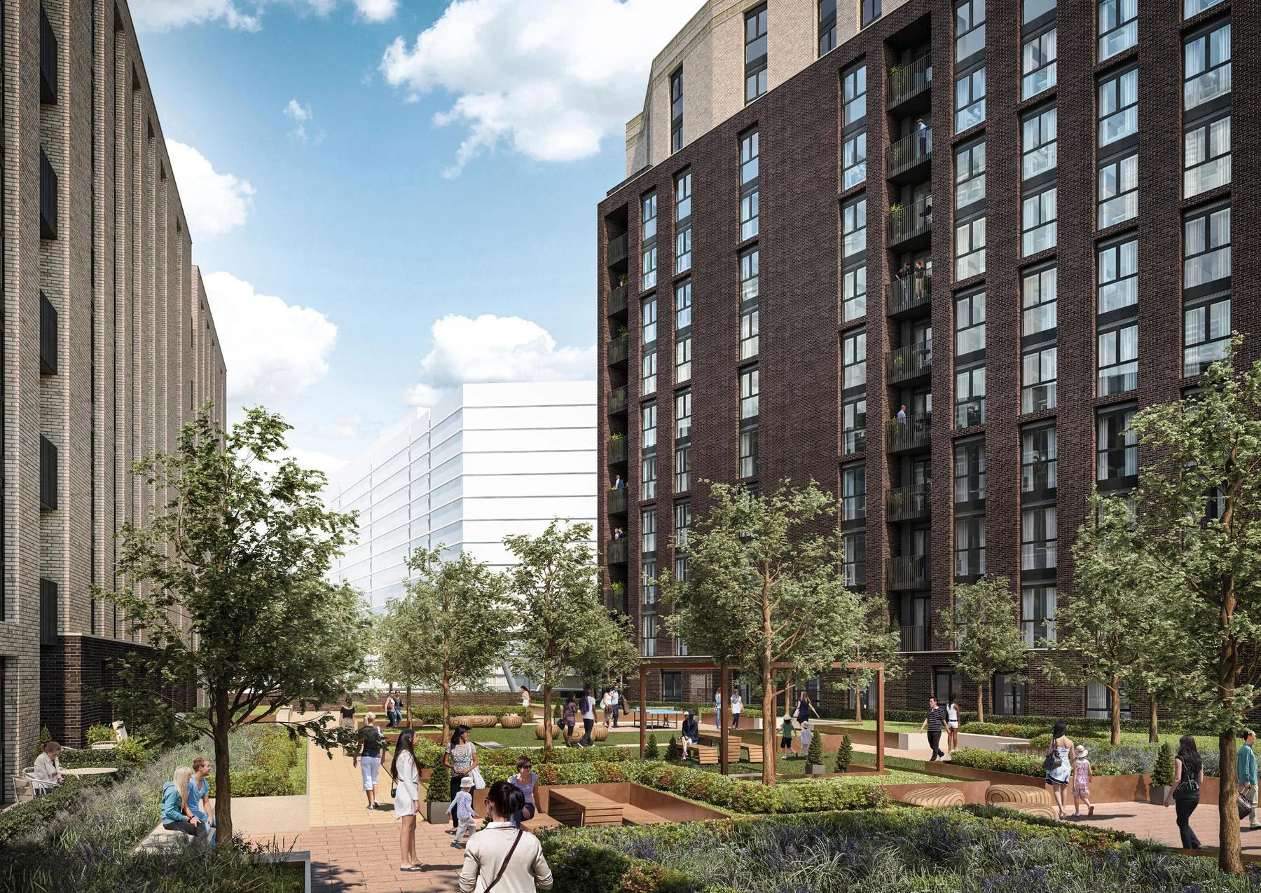 Rendered courtyard at Trafford Waters