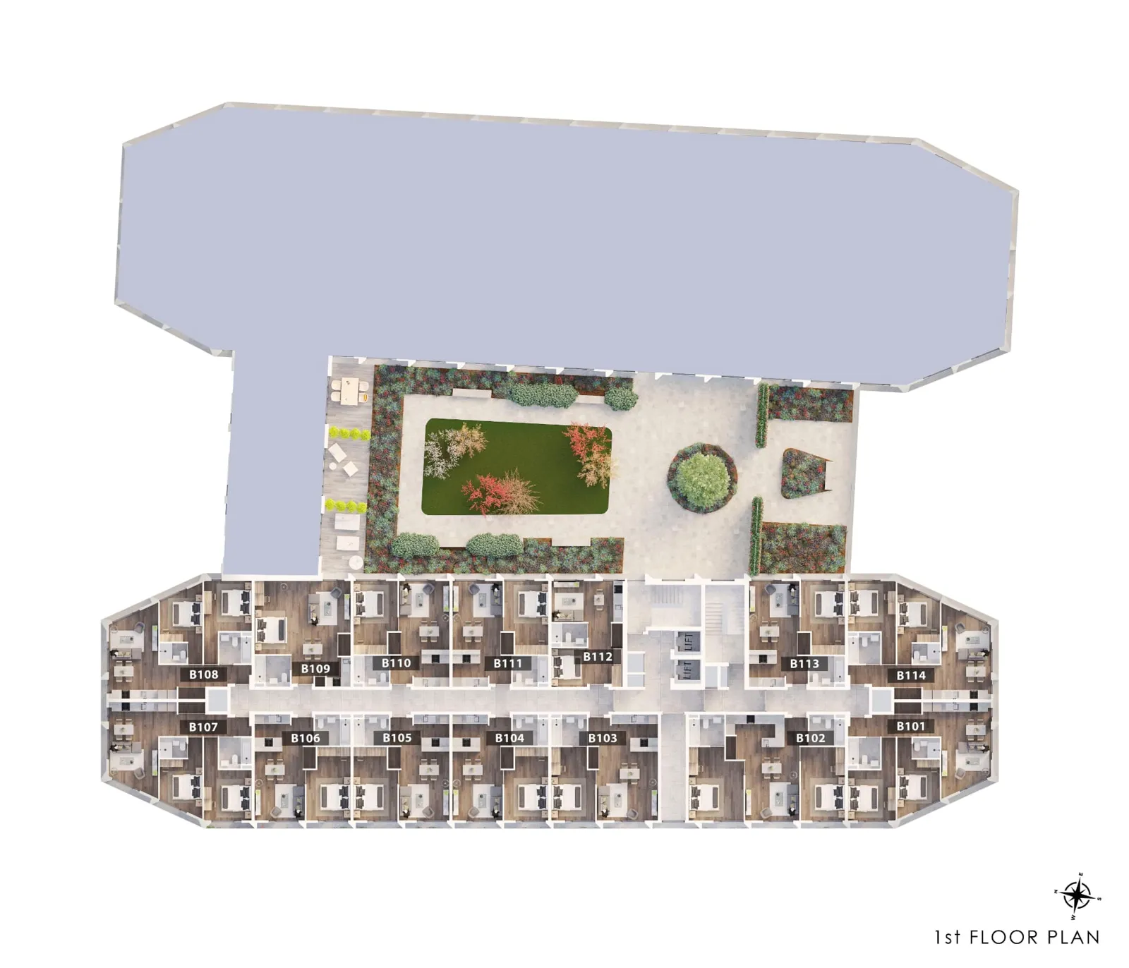 The Gateway first floor plan with landscaped podium garden