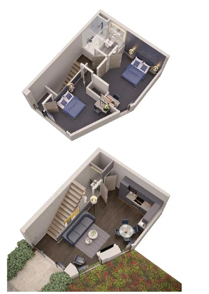 Two-bedroom townhouse floor plan