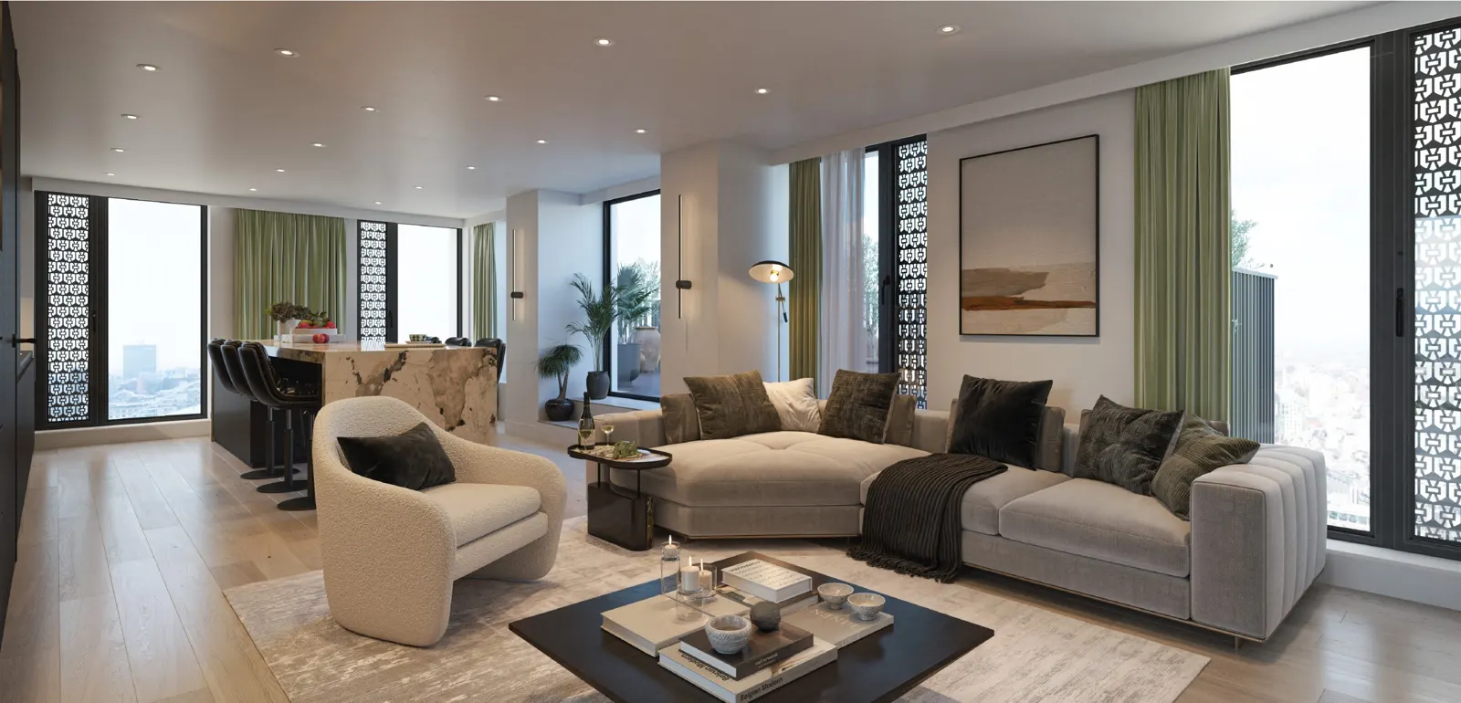 Three-bedroom apartment living space