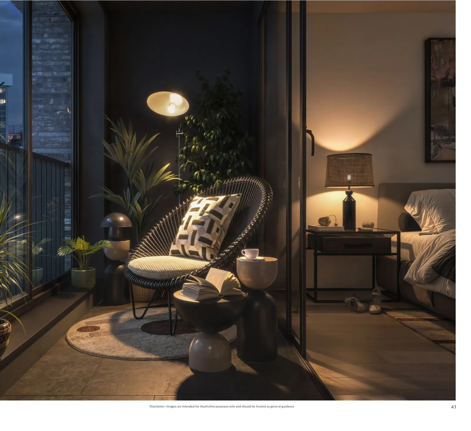 Winter garden balcony overlooking the city at night